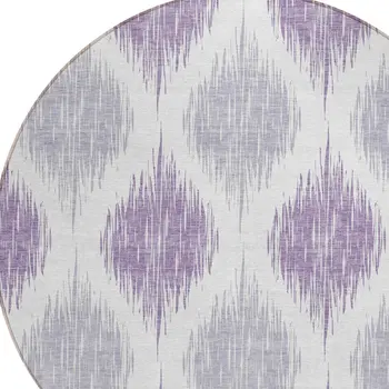 8' Lavender Purple And Ivory Round Ikat Washable Indoor Outdoor Area Rug