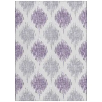 8' X 10' Lavender Purple And Ivory Ikat Washable Indoor Outdoor Area Rug