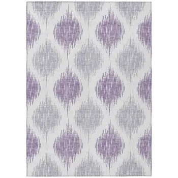 8' X 10' Lavender Purple And Ivory Ikat Washable Indoor Outdoor Area Rug
