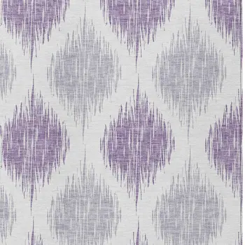 9' X 12' Lavender Purple And Ivory Ikat Washable Indoor Outdoor Area Rug
