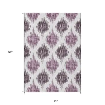 8' X 10' Purple Plum And Ivory Ikat Washable Indoor Outdoor Area Rug