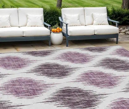 8' X 10' Purple Plum And Ivory Ikat Washable Indoor Outdoor Area Rug
