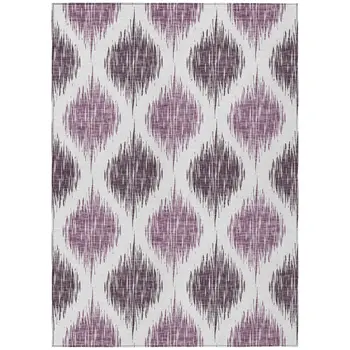 8' X 10' Purple Plum And Ivory Ikat Washable Indoor Outdoor Area Rug