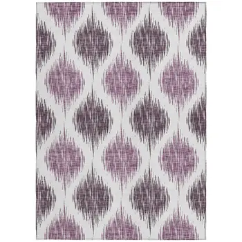 10' X 14' Purple Plum And Ivory Ikat Washable Indoor Outdoor Area Rug
