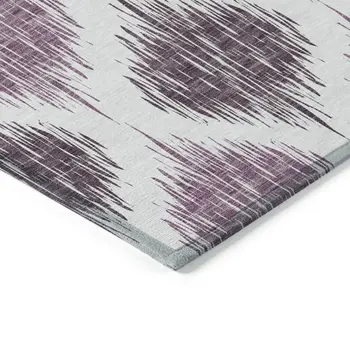 10' X 14' Purple Plum And Ivory Ikat Washable Indoor Outdoor Area Rug