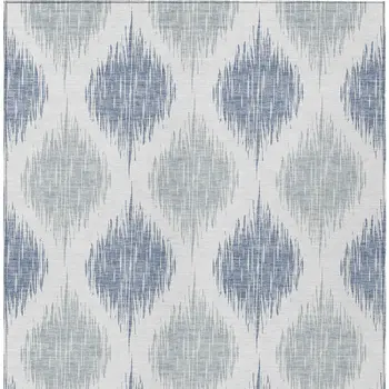 3' X 5' Sky Blue Ivory And Denim Blue Ikat Washable Indoor Outdoor Area Rug