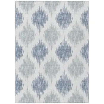 5' X 8' Sky Blue Ivory And Denim Blue Ikat Washable Indoor Outdoor Area Rug