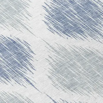 8' Sky Blue Ivory And Denim Blue Round Ikat Washable Indoor Outdoor Area Rug