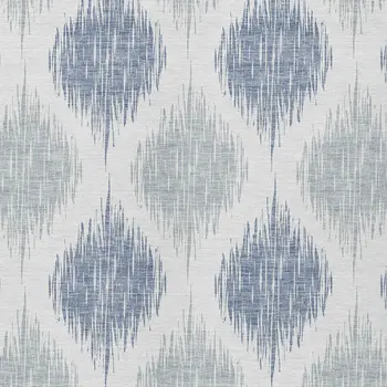 9' X 12' Sky Blue Ivory And Denim Blue Ikat Washable Indoor Outdoor Area Rug