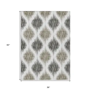 3' X 5' Taupe Ivory And Brown Ikat Washable Indoor Outdoor Area Rug