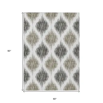 5' X 8' Taupe Ivory And Brown Ikat Washable Indoor Outdoor Area Rug