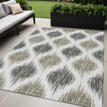 5' X 8' Taupe Ivory And Brown Ikat Washable Indoor Outdoor Area Rug