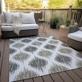 5' X 8' Taupe Ivory And Brown Ikat Washable Indoor Outdoor Area Rug