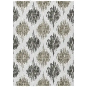 5' X 8' Taupe Ivory And Brown Ikat Washable Indoor Outdoor Area Rug