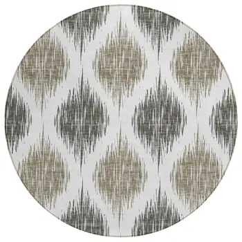 8' Taupe Ivory And Brown Round Ikat Washable Indoor Outdoor Area Rug