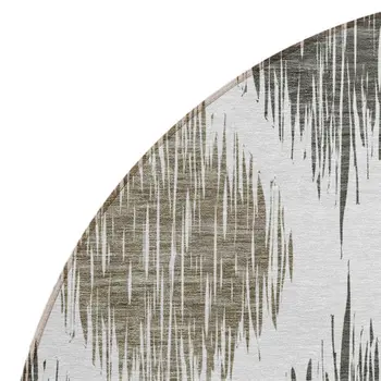8' Taupe Ivory And Brown Round Ikat Washable Indoor Outdoor Area Rug