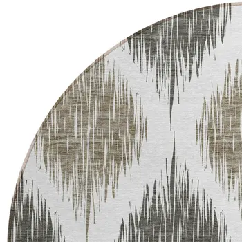 8' Taupe Ivory And Brown Round Ikat Washable Indoor Outdoor Area Rug