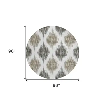 8' Taupe Ivory And Brown Round Ikat Washable Indoor Outdoor Area Rug