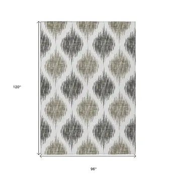 8' X 10' Taupe Ivory And Brown Ikat Washable Indoor Outdoor Area Rug