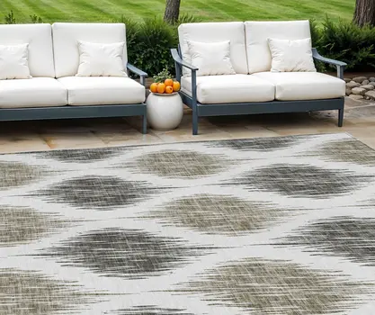 8' X 10' Taupe Ivory And Brown Ikat Washable Indoor Outdoor Area Rug