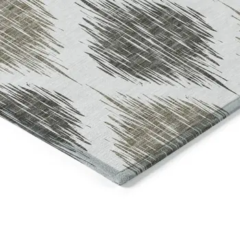 9' X 12' Taupe Ivory And Brown Ikat Washable Indoor Outdoor Area Rug