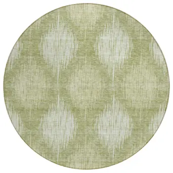 8' Artichoke Green And Fern Green Round Ikat Washable Indoor Outdoor Area Rug