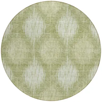 8' Artichoke Green And Fern Green Round Ikat Washable Indoor Outdoor Area Rug