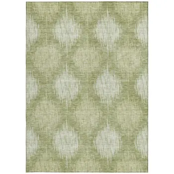8' X 10' Artichoke Green And Fern Green Ikat Washable Indoor Outdoor Area Rug