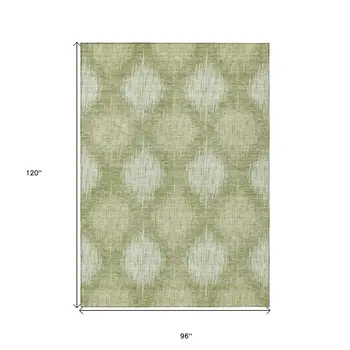 8' X 10' Artichoke Green And Fern Green Ikat Washable Indoor Outdoor Area Rug