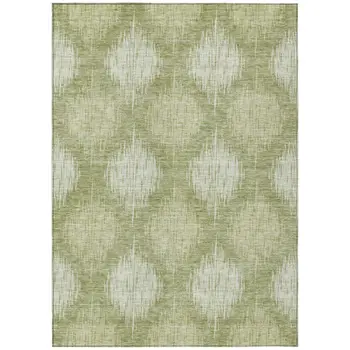 9' X 12' Artichoke Green And Fern Green Ikat Washable Indoor Outdoor Area Rug