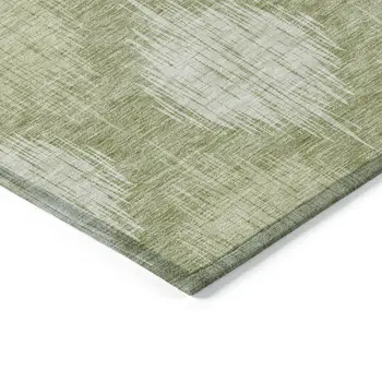 9' X 12' Artichoke Green And Fern Green Ikat Washable Indoor Outdoor Area Rug