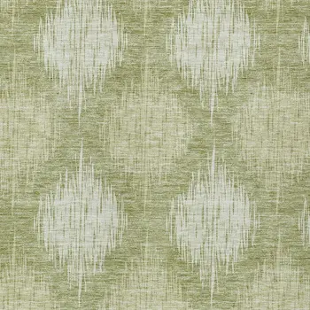 9' X 12' Artichoke Green And Fern Green Ikat Washable Indoor Outdoor Area Rug