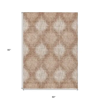 5' X 8' Coral And Terra Cotta Ikat Washable Indoor Outdoor Area Rug