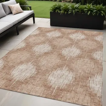 5' X 8' Coral And Terra Cotta Ikat Washable Indoor Outdoor Area Rug