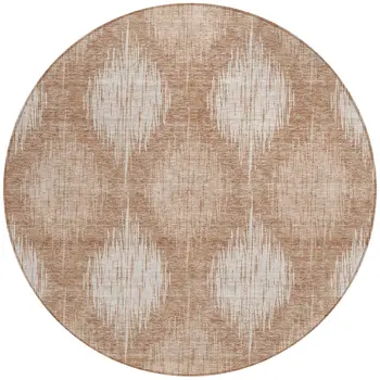 8' Coral And Terra Cotta Round Ikat Washable Indoor Outdoor Area Rug