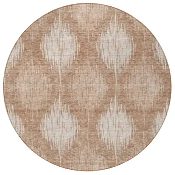 8' Coral And Terra Cotta Round Ikat Washable Indoor Outdoor Area Rug