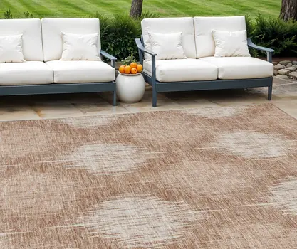 8' X 10' Coral And Terra Cotta Ikat Washable Indoor Outdoor Area Rug