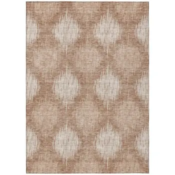 9' X 12' Coral And Terra Cotta Ikat Washable Indoor Outdoor Area Rug