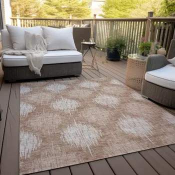 10' X 14' Coral And Terra Cotta Ikat Washable Indoor Outdoor Area Rug