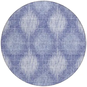 8' Denim Blue And Sky Blue Round Ikat Washable Indoor Outdoor Area Rug