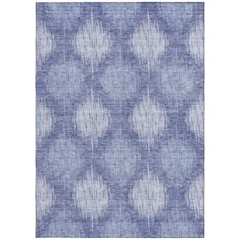 8' X 10' Denim Blue And Sky Blue Ikat Washable Indoor Outdoor Area Rug