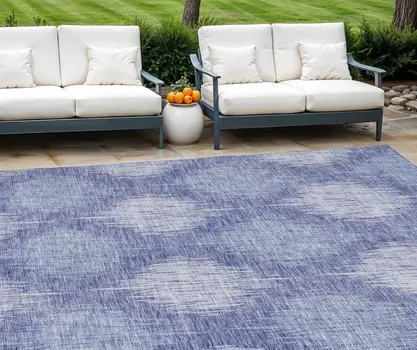 8' X 10' Denim Blue And Sky Blue Ikat Washable Indoor Outdoor Area Rug