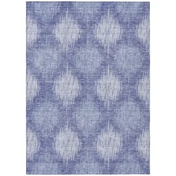 8' X 10' Denim Blue And Sky Blue Ikat Washable Indoor Outdoor Area Rug