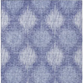 8' X 10' Denim Blue And Sky Blue Ikat Washable Indoor Outdoor Area Rug