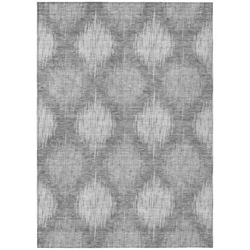3' X 5' Gray Silver And Charcoal Ikat Washable Indoor Outdoor Area Rug
