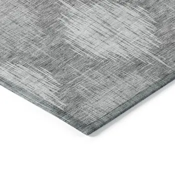 3' X 5' Gray Silver And Charcoal Ikat Washable Indoor Outdoor Area Rug