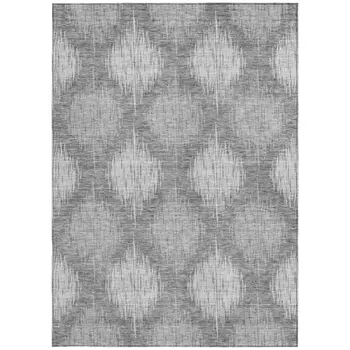 3' X 5' Gray Silver And Charcoal Ikat Washable Indoor Outdoor Area Rug