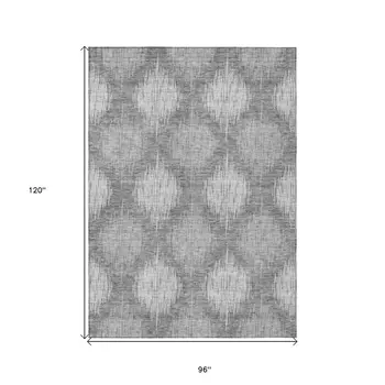 8' X 10' Gray Silver And Charcoal Ikat Washable Indoor Outdoor Area Rug