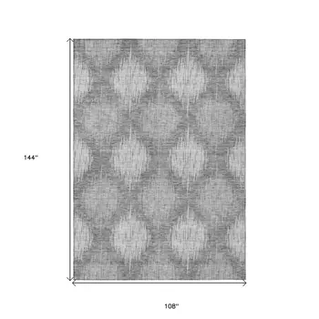 9' X 12' Gray Silver And Charcoal Ikat Washable Indoor Outdoor Area Rug