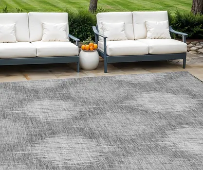 10' X 14' Gray Silver And Charcoal Ikat Washable Indoor Outdoor Area Rug